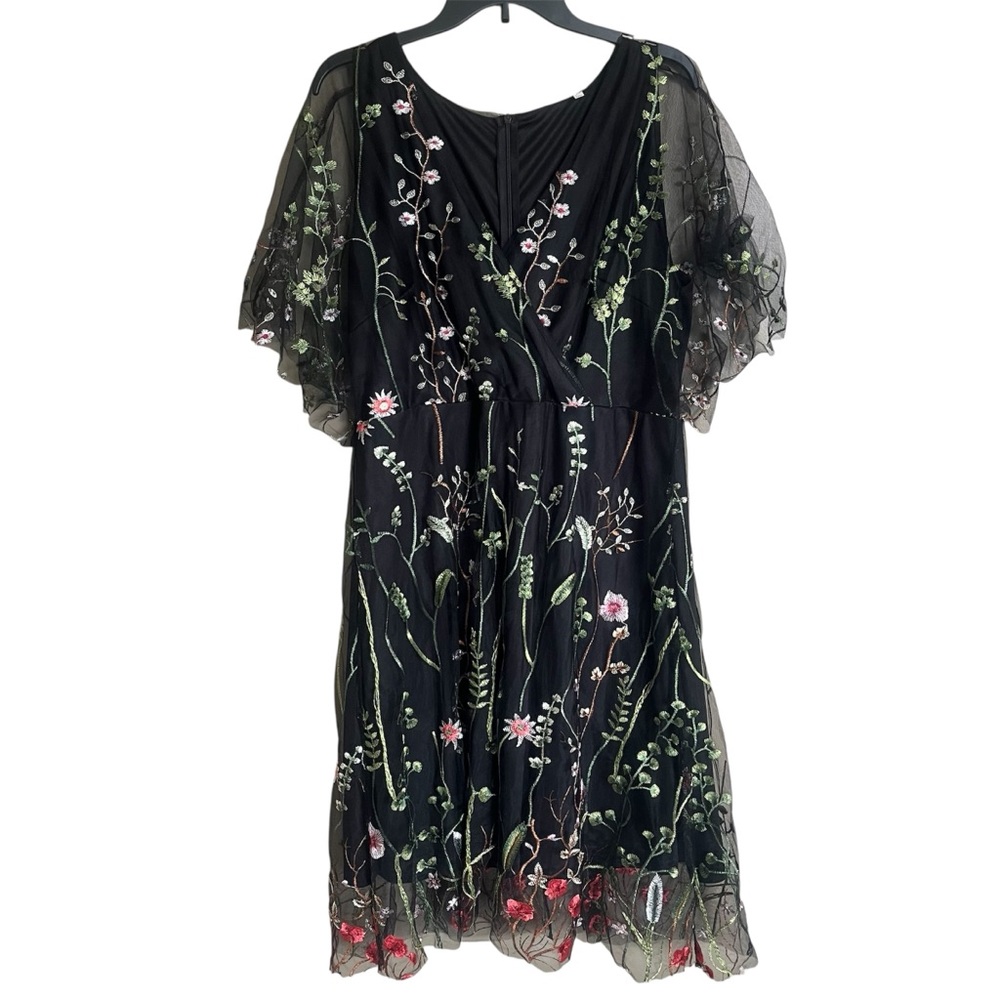 Shein Floral Embroidered Mesh Black Dress Size 1XL